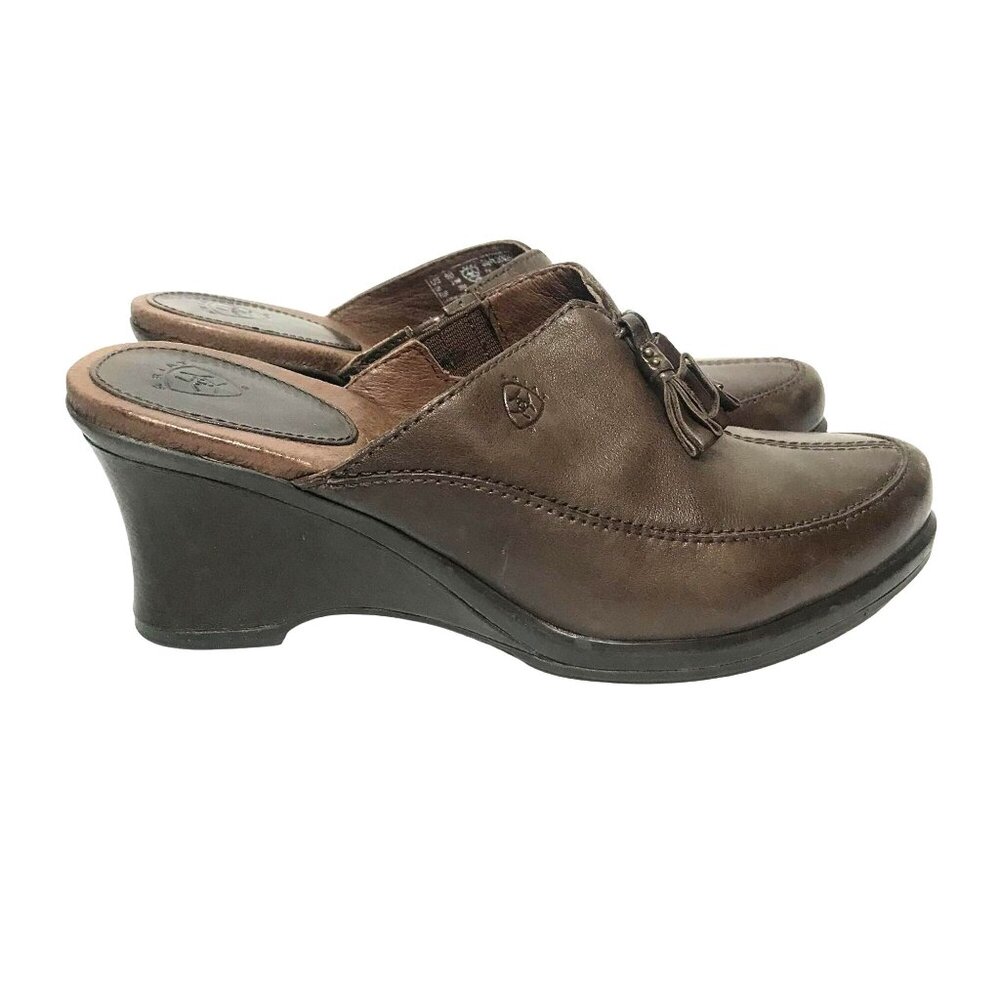 Ariat Women’s 6/36 Slip on Mule Wedge Heel Brown Leather Tassels